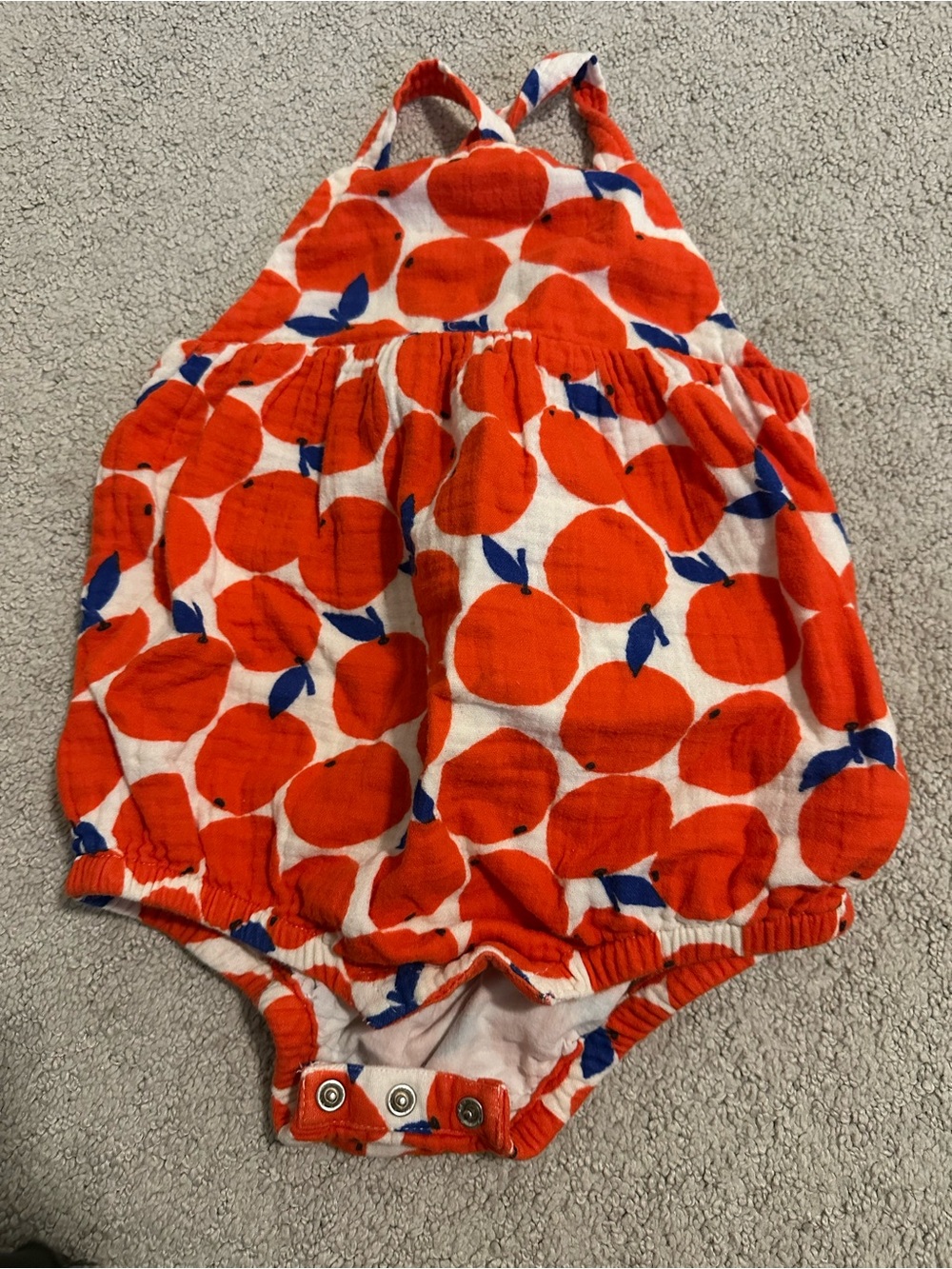 Hanna Andersson Orange & Navy Fruit-Print Baby Romper